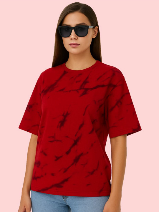 Leotude Abstract Printed Drop-Shoulder Sleeves Oversized T-shirt
