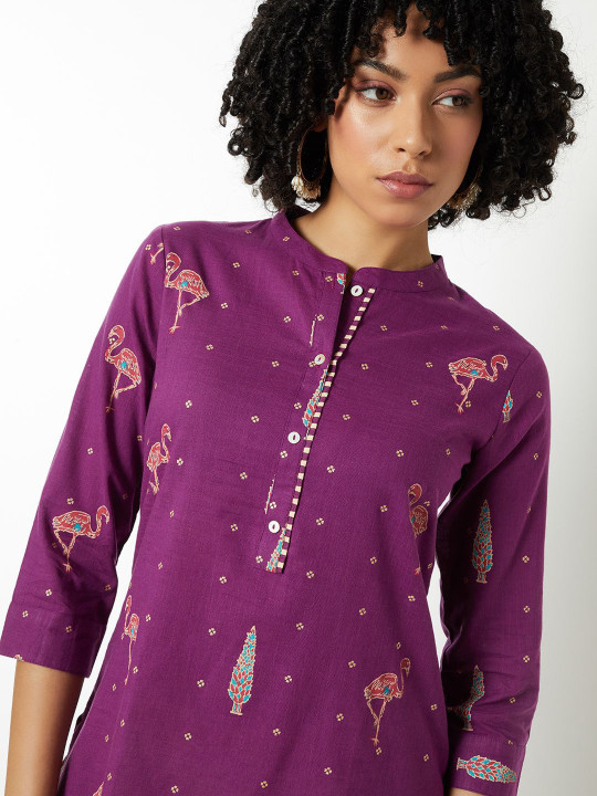 max Women Mandarin Collar Printed Kurti