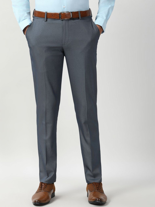 Peter England Elite Men Textured Self Design Slim Fit Mid-Rise Formal Trousers