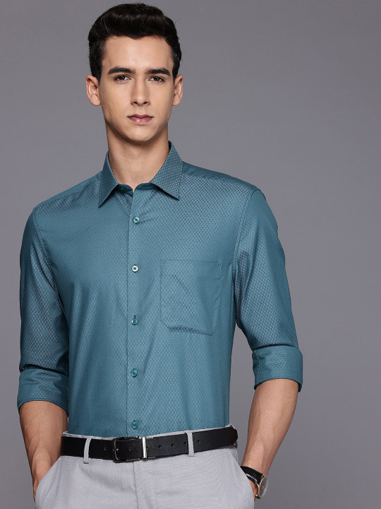 Louis Philippe Pure Cotton Self Design Textured Classic Fit Formal Shirt