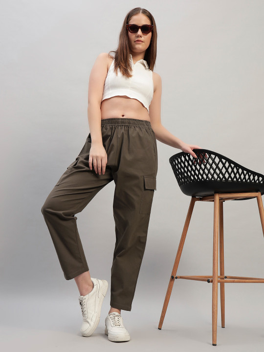 NATURE CRAFT Women Comfort Regular Fit Mid-Rise Cargos Trousers