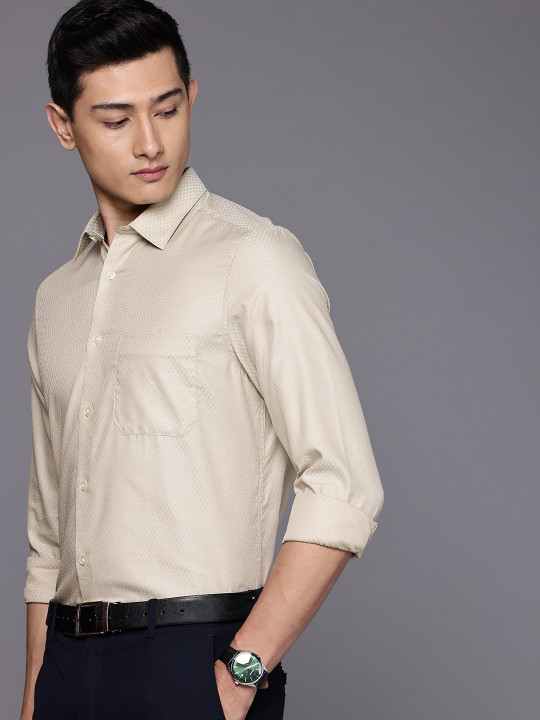 Louis Philippe Pure Cotton Self Design Classic Fit Textured Formal Shirt