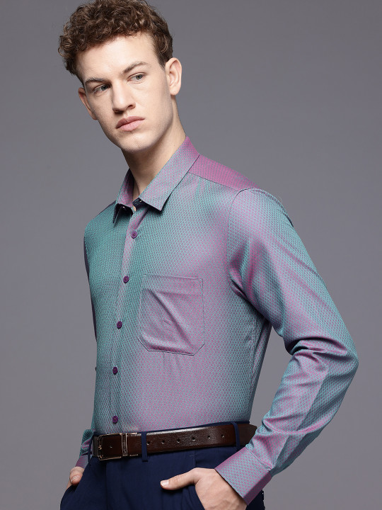 Louis Philippe Slim Fit Textured Pure Cotton Formal Shirt