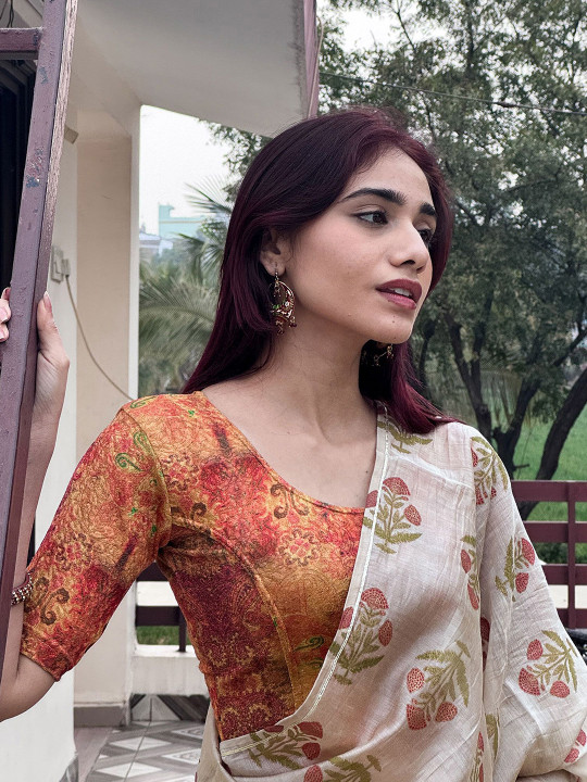 Bindigasm's Advi Printed Silk Stretchable Saree Blouse