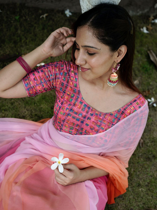 Bindigasm's Advi Printed Round Neck Saree Blouse