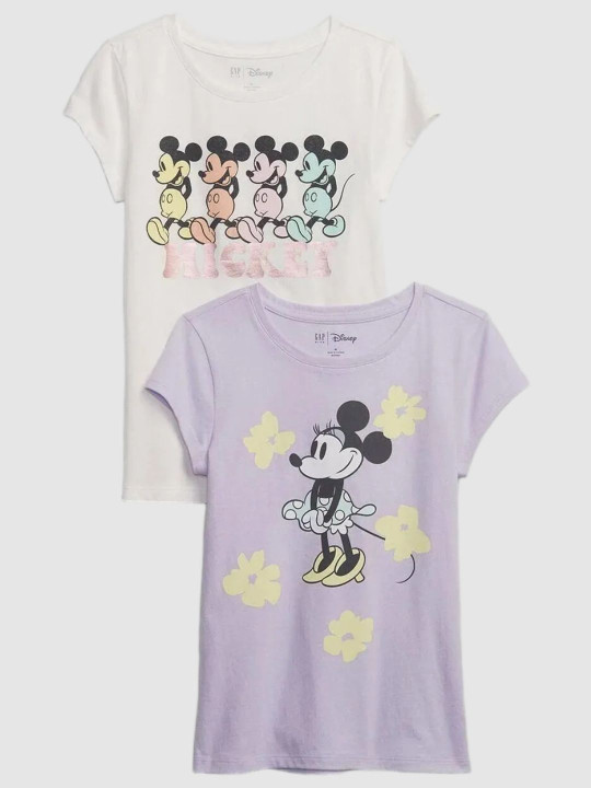 GAP Girls Pack of 2 Character Graphic Print Round Neck Pure Cotton T-Shirts