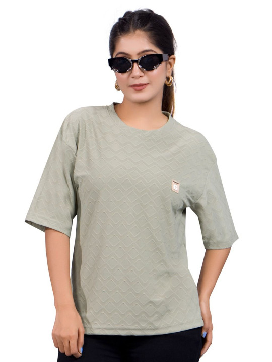 BAESD Women Checked Drop-Shoulder Sleeves Pockets T-shirt