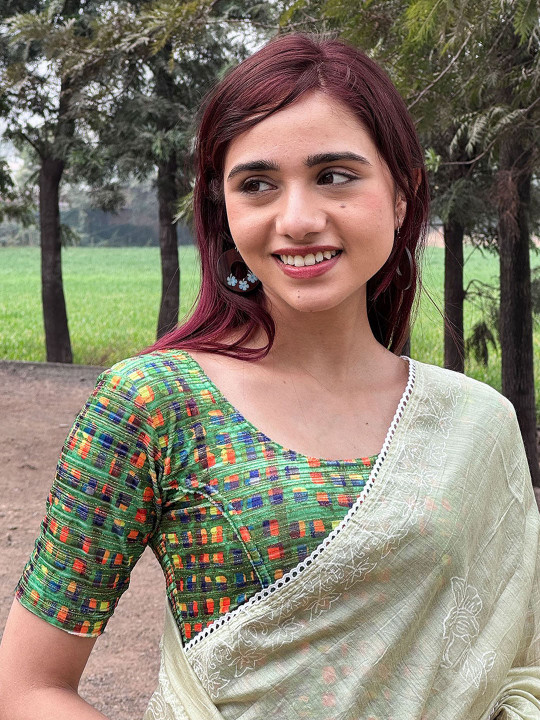 Bindigasm's Advi Printed Round Neck Saree Blouse