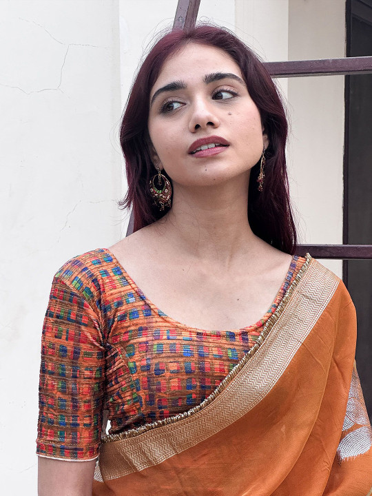 Bindigasm's Advi Printed Round Neck Saree Blouse