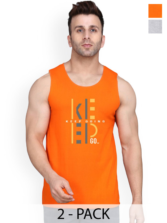 SLOWLORIS Men Pack Of 2 Round Neck Bio-Wash Gym Vests