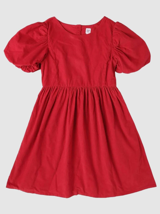 GAP Girls Pure Cotton Gathered Round Neck Fit and Flare Dress