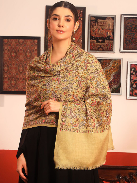 Pashmoda Paisley Embroidered Rangrez Pure Wool Shawl