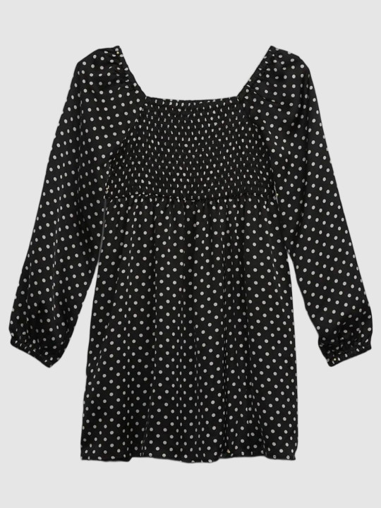 GAP Girls Polka Dot Shirred Square Neck A-Line Dress