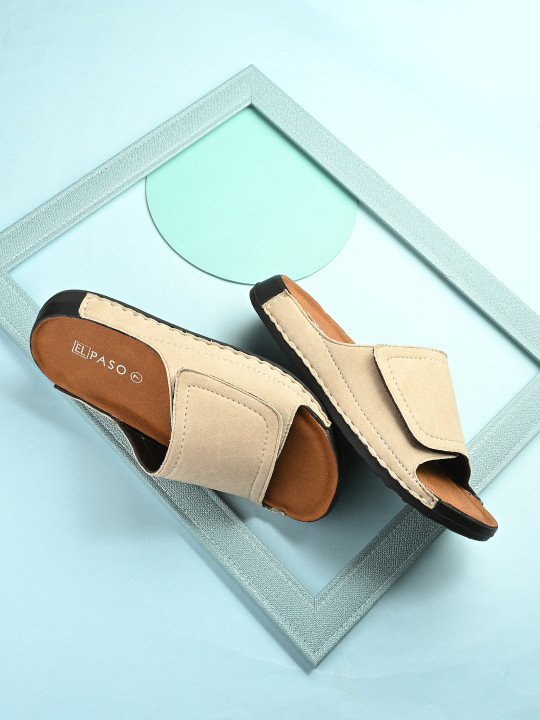 El Paso Men Off-White Velcro Comfort Sandals