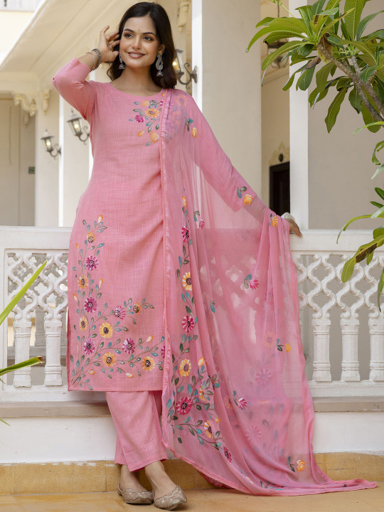 Anouk Women Pure Cotton Self Design Kurta Sets With Dupatta