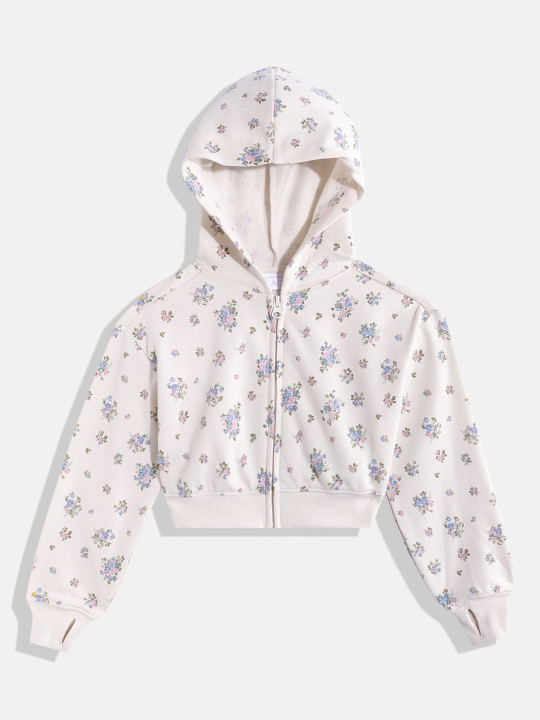 THE CHILDREN'S PLACE Girls Floral Printed Hooded Crop Sweatshirt