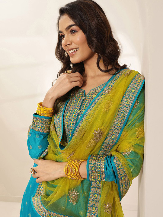 Libas Art Ethnic Motifs Embroidered Round Neck Sequinned Kurta With Salwar & Dupatta