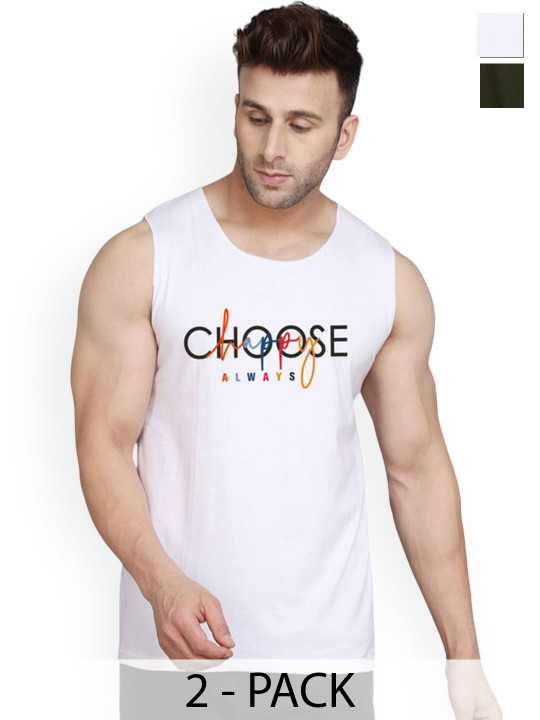 SLOWLORIS Men Pack Of 2 Bio-Wash Combed Cotton Gym Vests