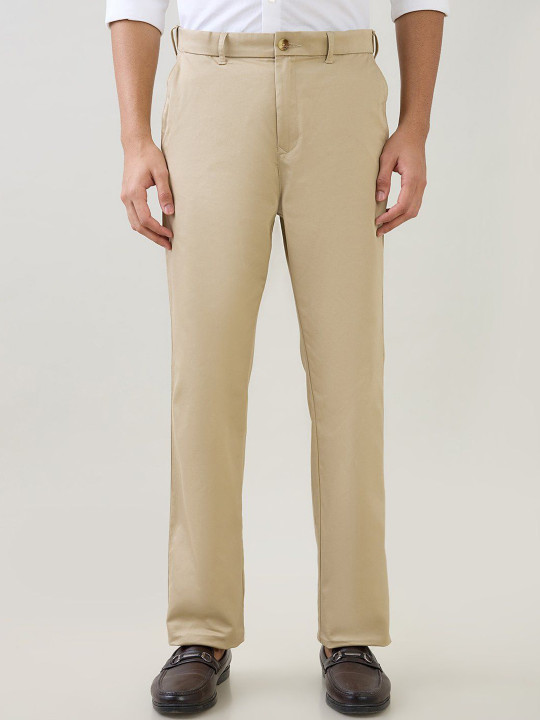 ColorPlus Men Comfort Mid-Rise Slim Fit Cotton Flat-Front Formal Trousers
