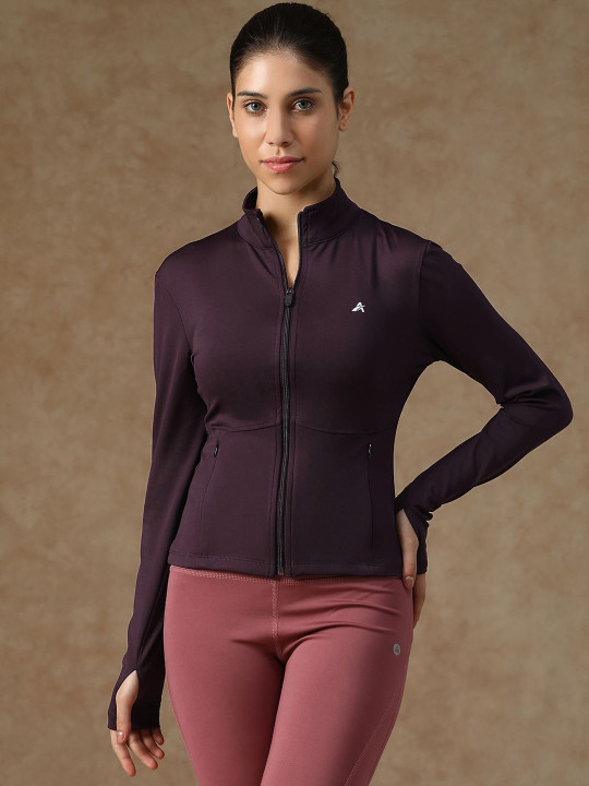 ATHLISIS Women Stand Collar Solid Sporty Jacket