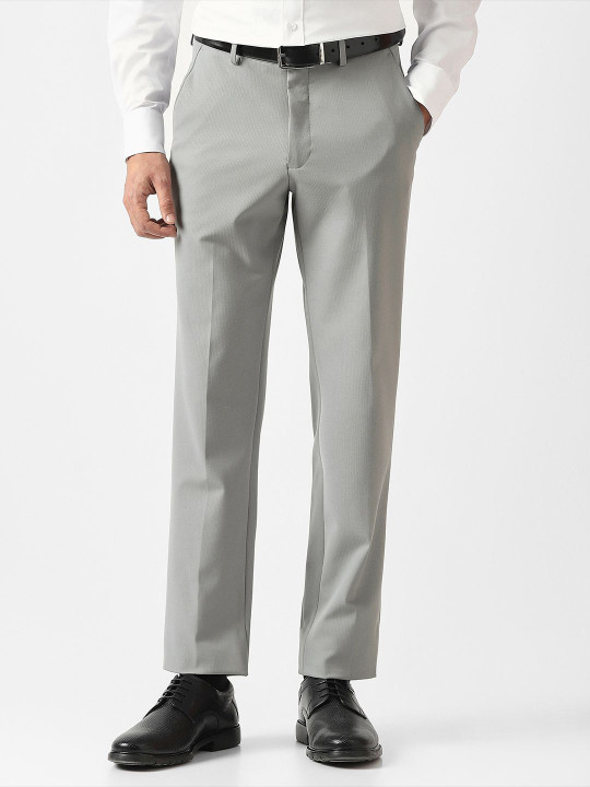 Van Heusen Men Textured Slim Fit Mid-Rise Trousers