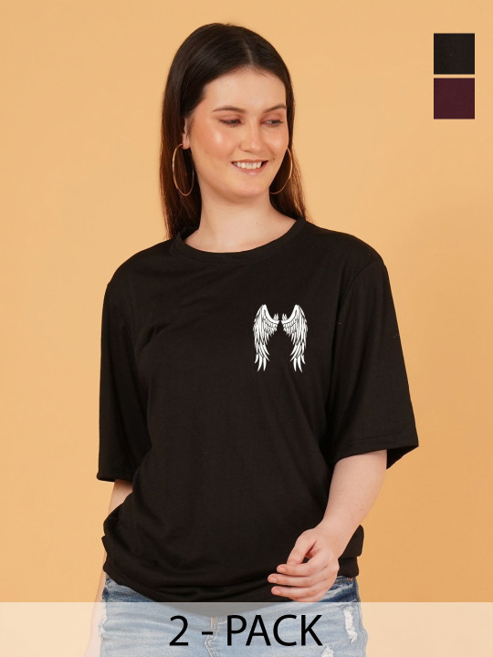 Mast & Harbour Women Pack of 2 One piece Graphic Printed Round Neck T-shirts