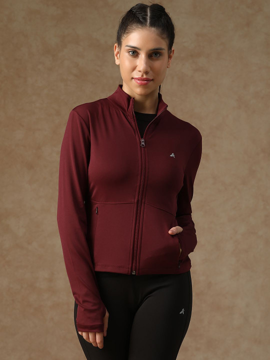 ATHLISIS Women Stand Collar Solid Sporty Jacket