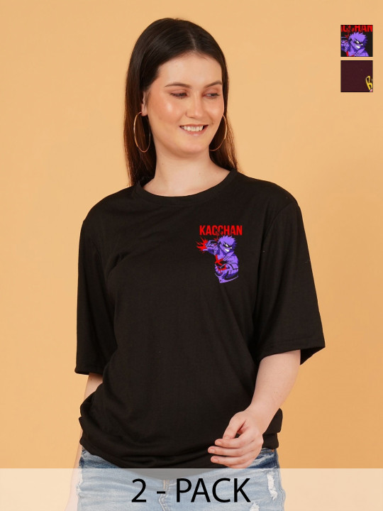 Mast & Harbour Women Pack of 2 Looney Tunes Graphic Printed Round Neck T-shirts