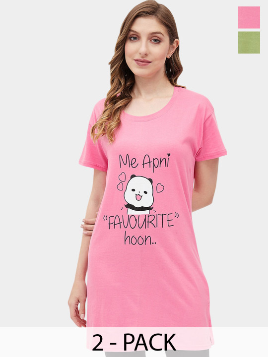 Christy World Women Pack Of 2 Printed Round Neck T-Shirt
