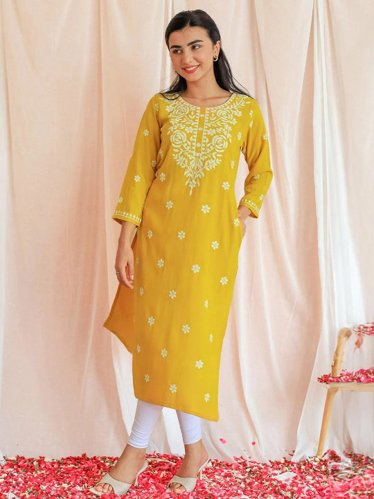 Libas Ethnic Motifs Embroidered Thread Work Straight Kurta