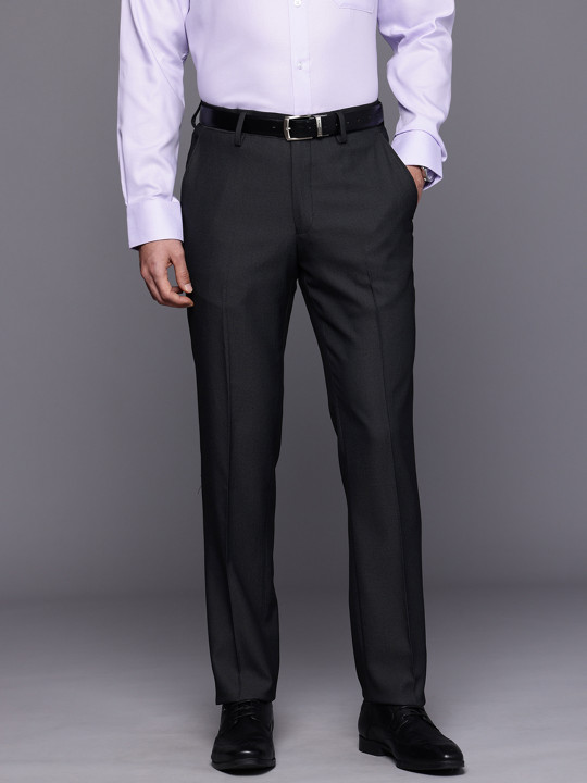Louis Philippe Men Textured Slim Fit Formal Trousers