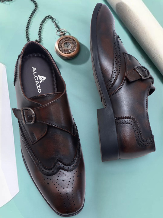 ALCAZO Men Square Toe Formal Monk Shoes