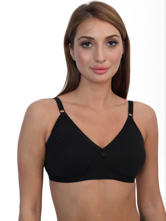Glamoras Women Black Cotton Non-Wired Non Padded Full Coverage Bra