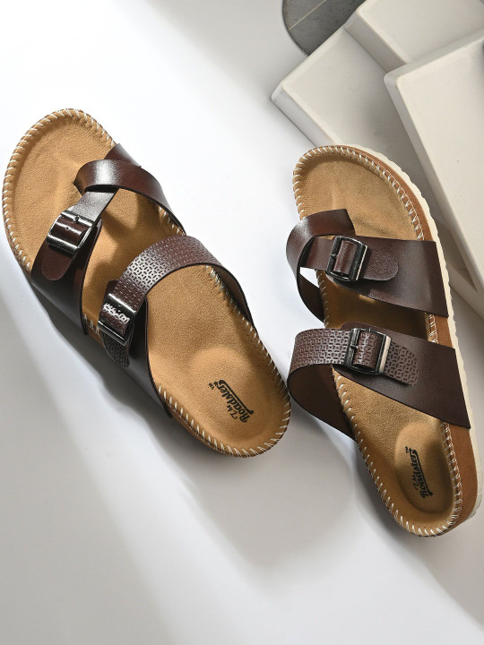 Roadster Men Open Toe Flats with Buckle Ornamentation