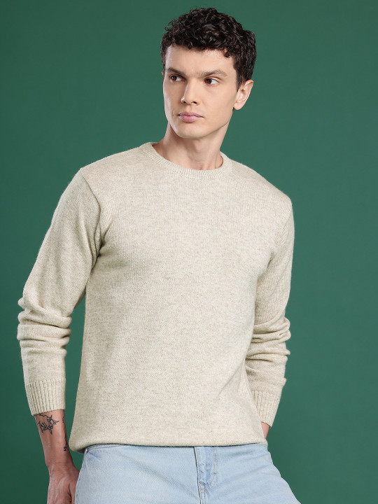 Cayman Solid Round Neck Woollen Pullover