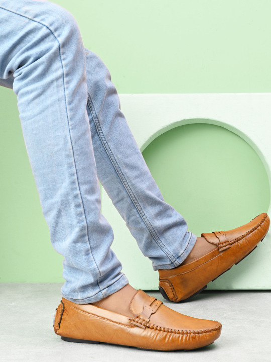 HERE&NOW Men Tan Round Toe Slip-On Loafers