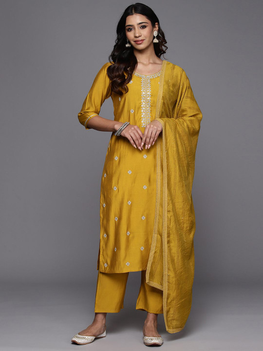 Gerua By Libas Women Ethnic Motifs Embroidered Kurta with Trousers & Dupatta