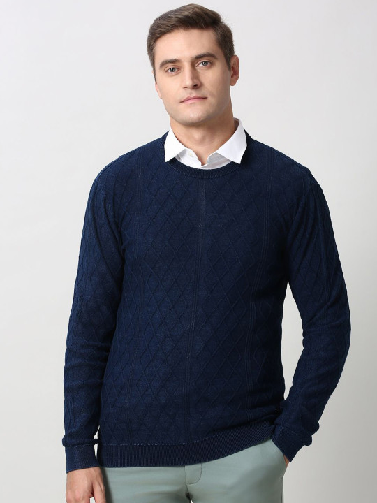 Peter England Casuals Men Self Design Pure Cotton Pullover Sweater