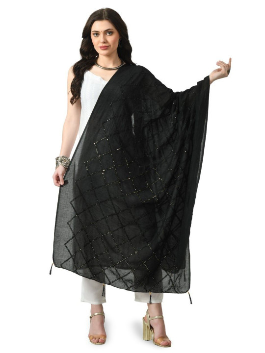 A R SILK DUPATTA HUB Geometric Embroidered Sequinned Chanderi Dupatta
