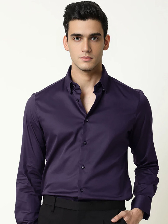 MISCHIEF MONKEY Men Solid Spread Collar Cotton Formal Shirt