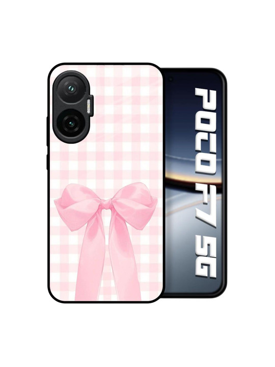 QRIOH Unisex Printed Bowtique Charm Glass Case Poco F7 5G Back Case Mobile Accessories
