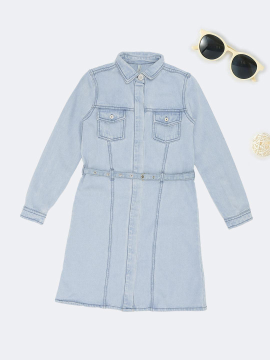 Pantaloons Junior Girls Belted Cotton Shirt Dress