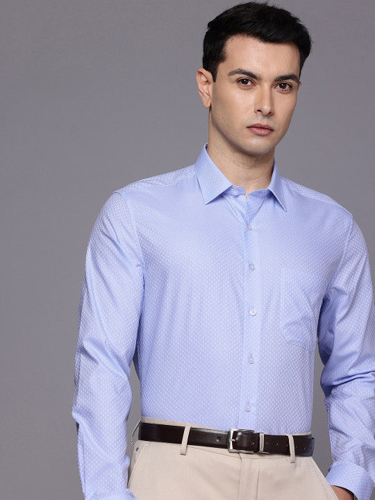 Louis Philippe Slim Fit Self Design Textured Pure Cotton Formal Shirt