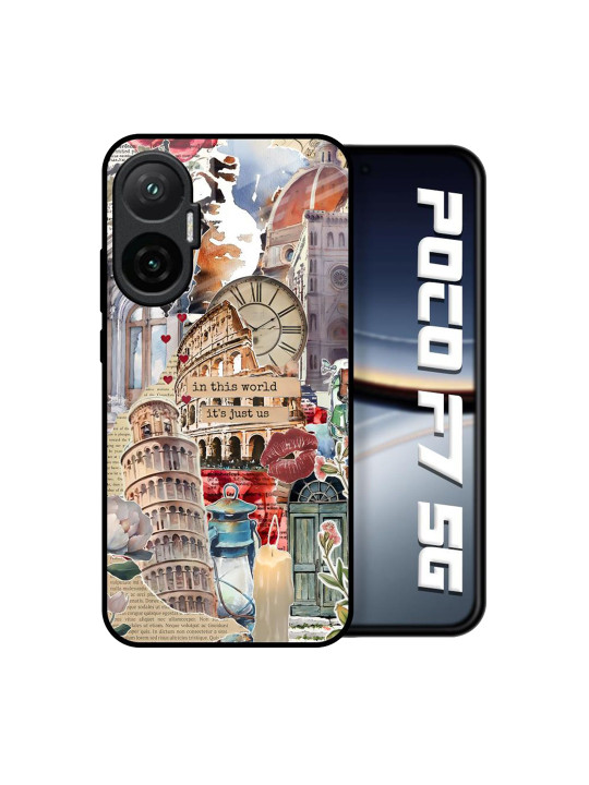 QRIOH Quirky Printed Poco F7 5G Glass Back Case Mobile Accessories