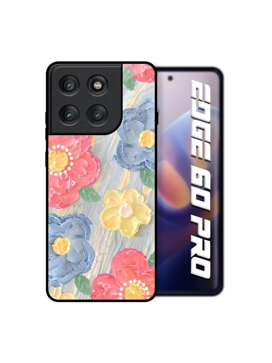 QRIOH Unisex Floral Canvas Glass Case for Motorola Edge 60 Pro Back Case