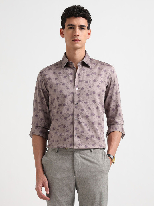 Arrow New York Floral Printed Spread Collar Slim Fit Satin Shirt