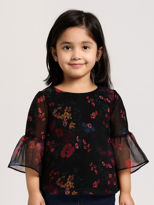 KidsDew Black Floral Print Top