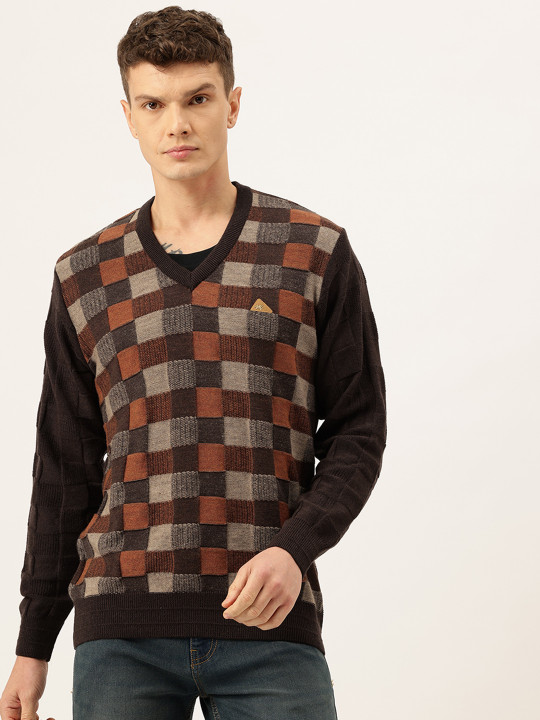 Monte Carlo Checked V-Neck Pure Wool Pullover