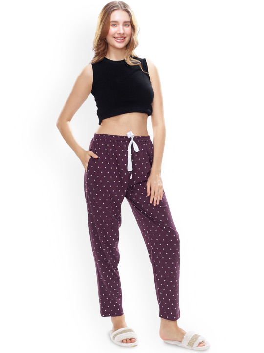 WEET Women Star Printed Cotton Mid-Rise Lounge Pants