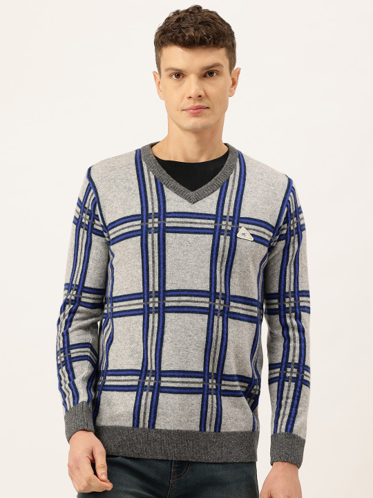 Monte Carlo Checked V-Neck Woollen Pullover